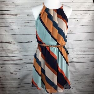 NWT‎ Halter Dress Fall Colors Pleated Belted Junior